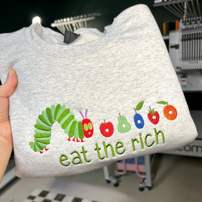 Caterpillar “Eat The Rich” Embroidered Crewneck