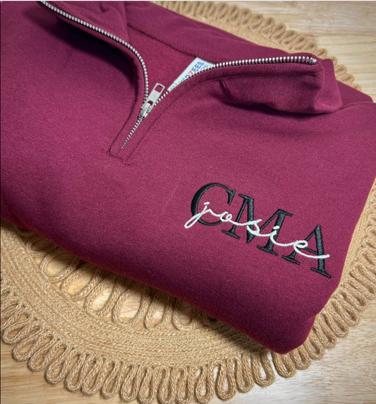 Customized Acronym Embroidered Quarter Zip Sweater
