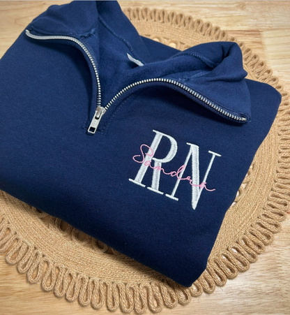 Customized Acronym Embroidered Quarter Zip Sweater
