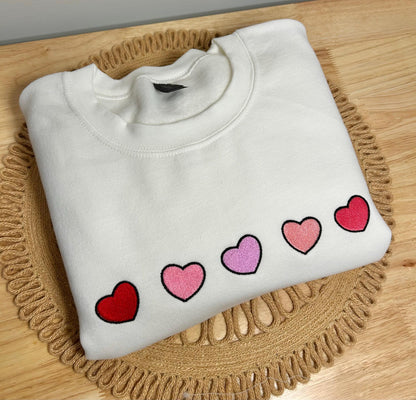Embroidered Hearts Crewneck